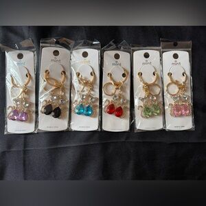 New Set of 6 Mint Colorful Cat with Gemstone Keychain Bag Charm Collection